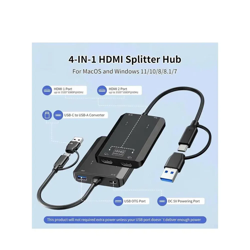 USB 3.0 to Dual HDMI Adapter, Type C to HDMI Splitter for 2 Monitors, Double ...